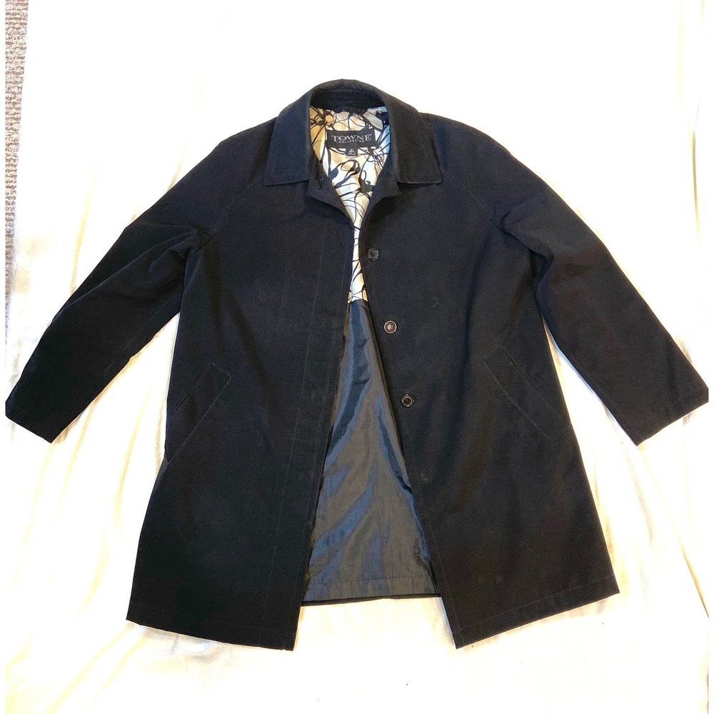 Towne Collection Black Trench Coat Mid Length Button Front Car‎ Coat Womens M - Picture 6 of 12
